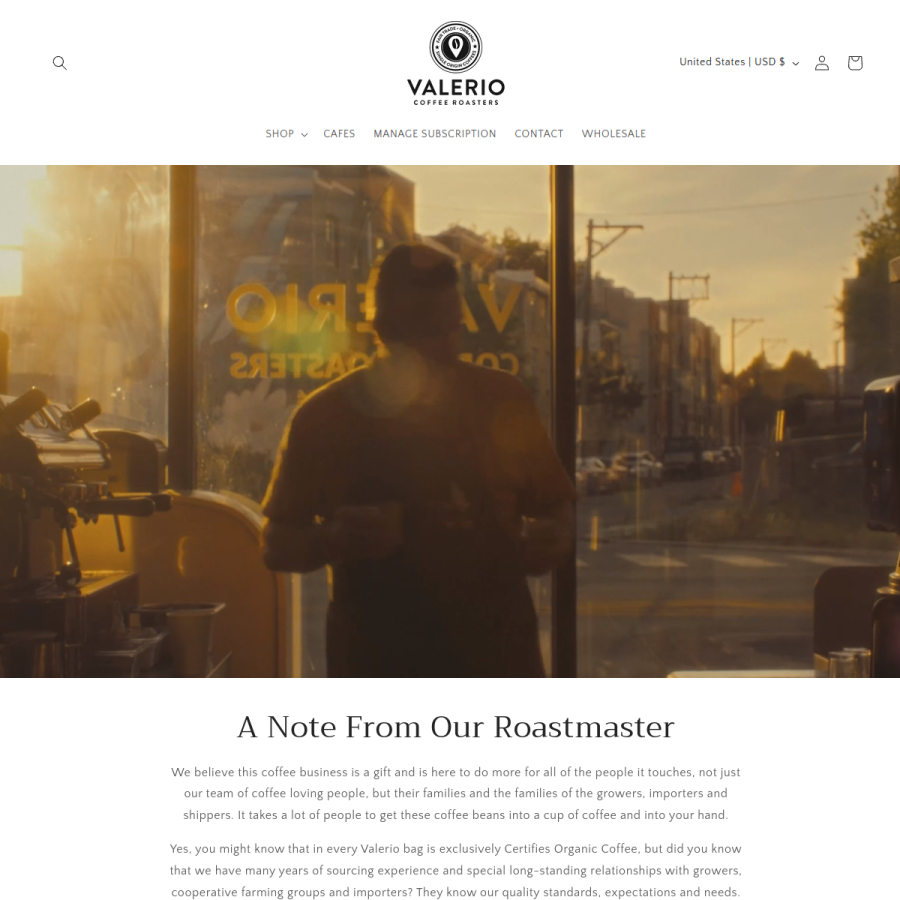 valeriocoffee.com homepage screenshot