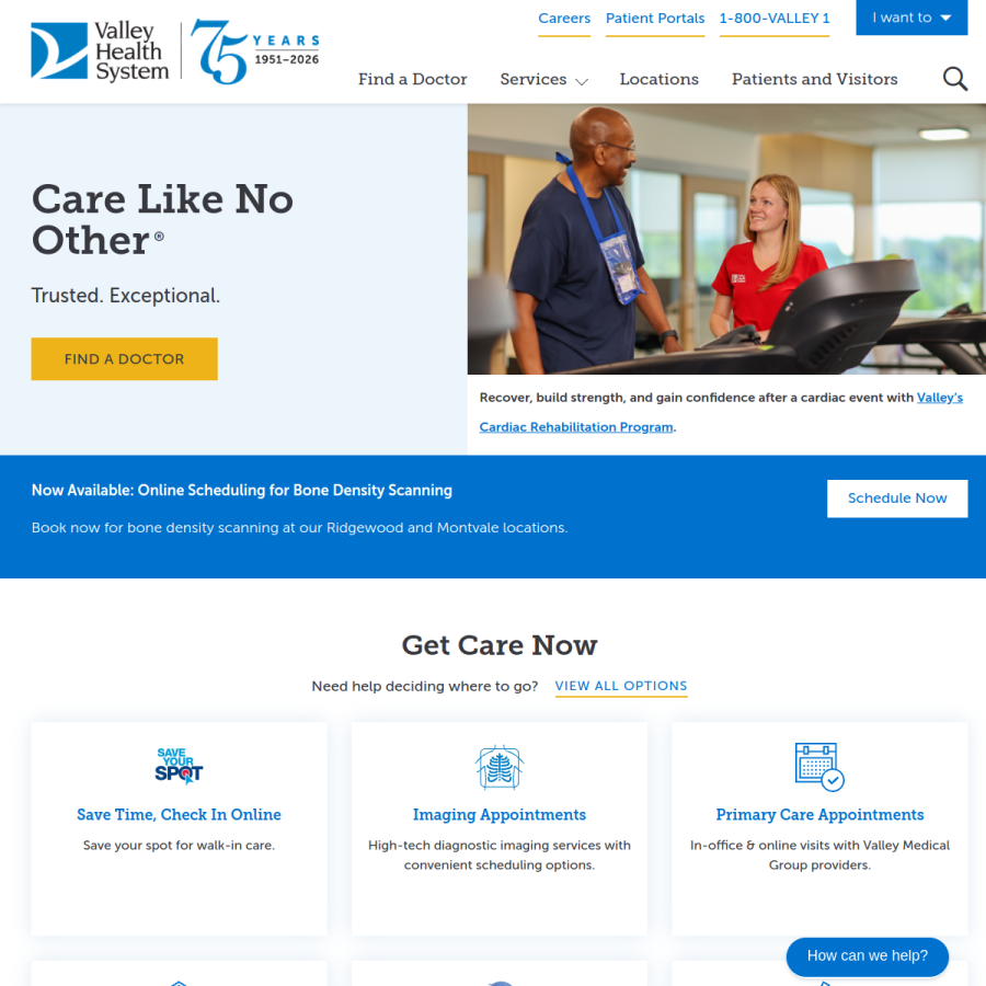 valleyhealth.com homepage screenshot