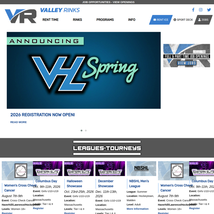 valleyrinks.com homepage screenshot