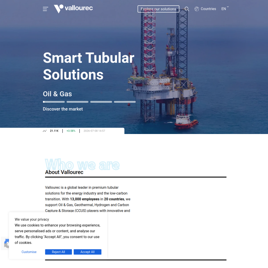 vallourec.com homepage screenshot