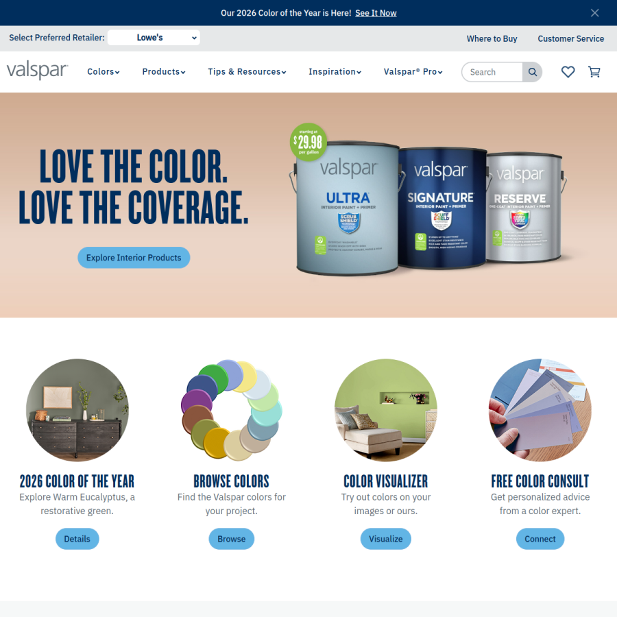 valspar.com homepage screenshot