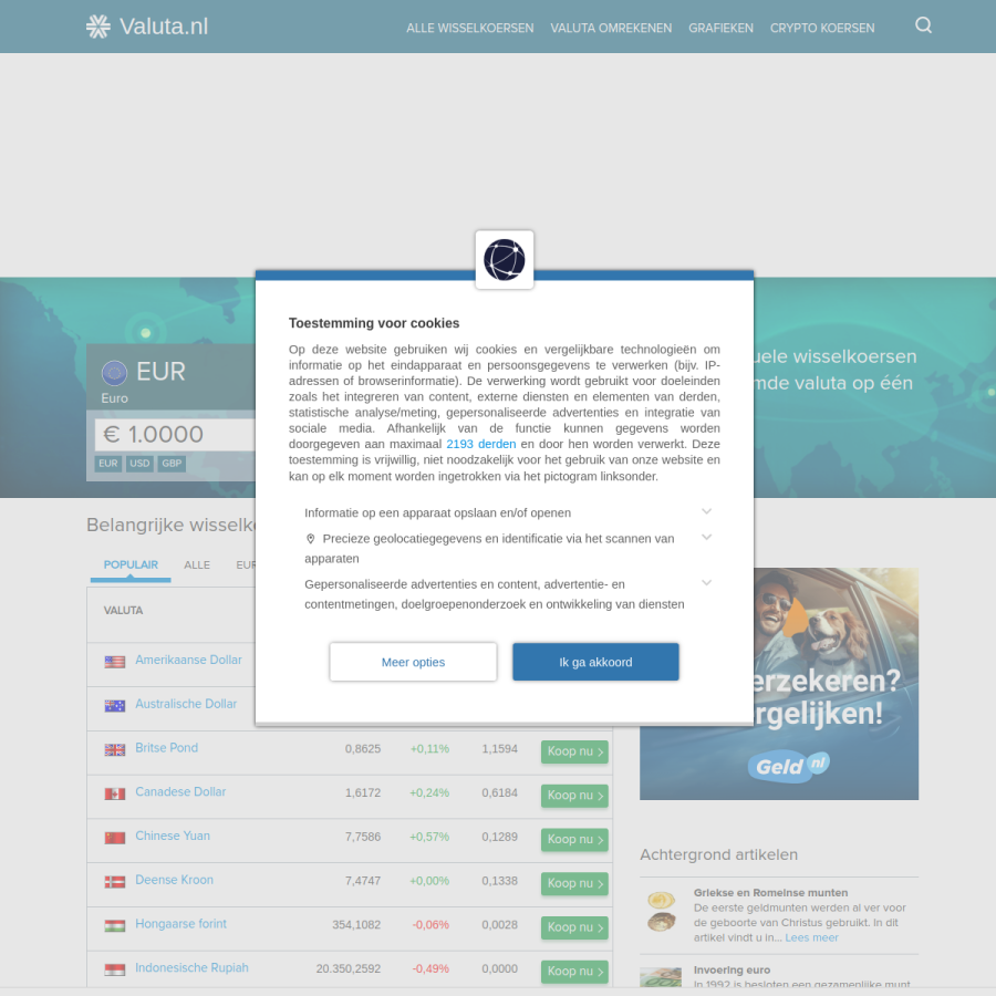 valuta.nl homepage screenshot