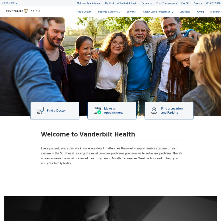 vanderbilthealth.com homepage screenshot