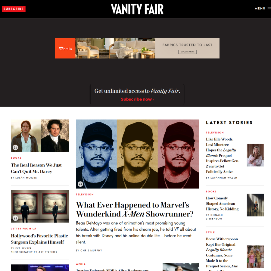 vanityfair.com homepage screenshot
