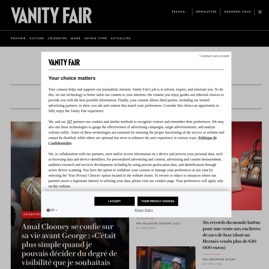 vanityfair.fr homepage screenshot