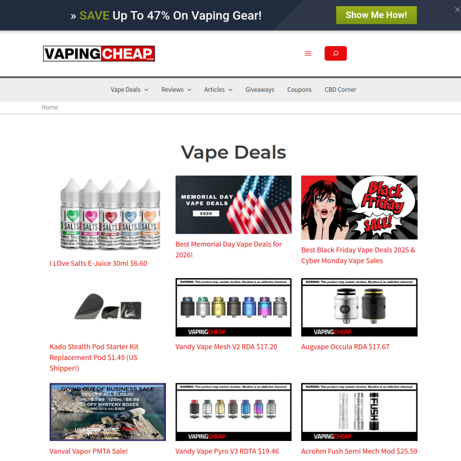 vapingcheap.com homepage screenshot