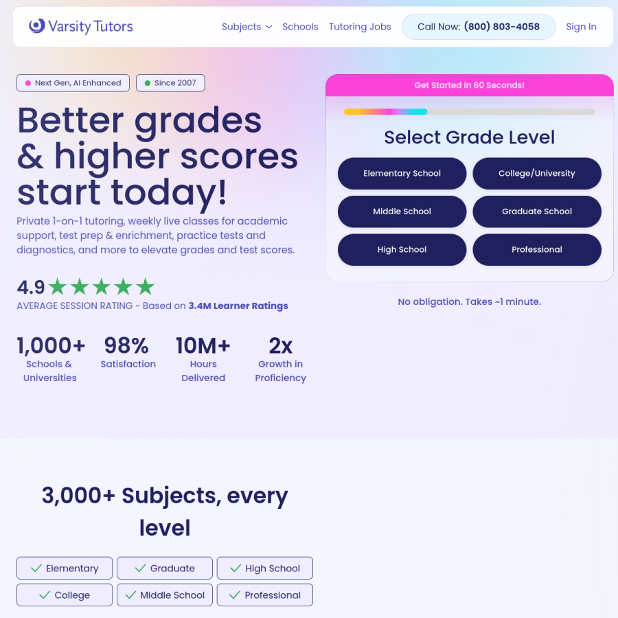 varsitytutors.com homepage screenshot