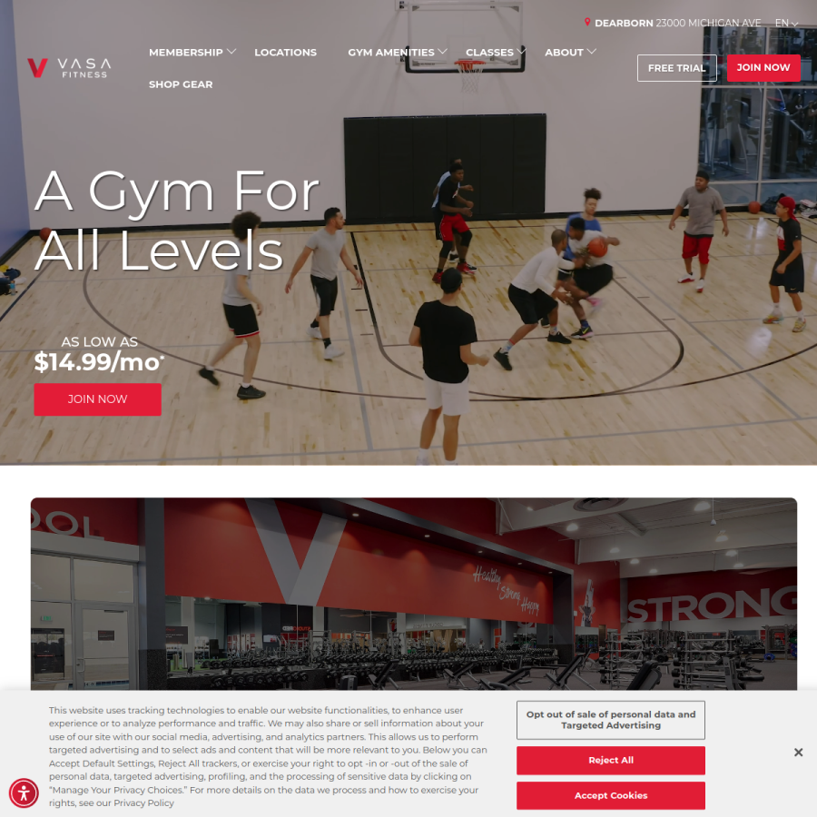 vasafitness.com homepage screenshot