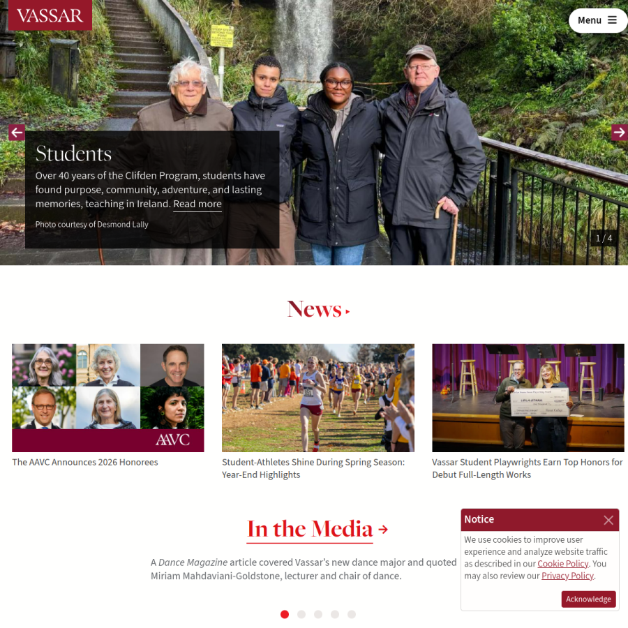 vassar.edu homepage screenshot
