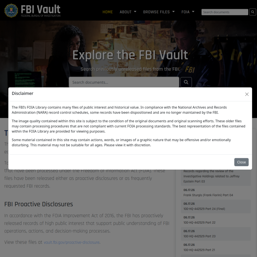 vault.fbi.gov homepage screenshot