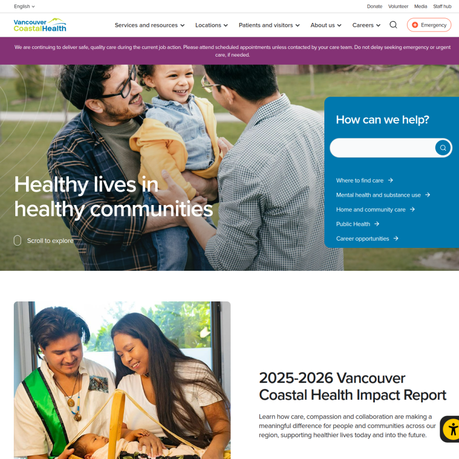 vch.ca homepage screenshot