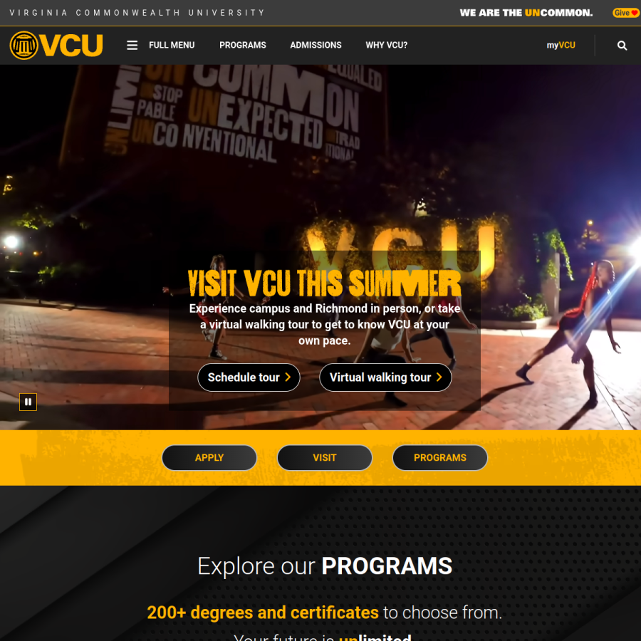 vcu.edu homepage screenshot