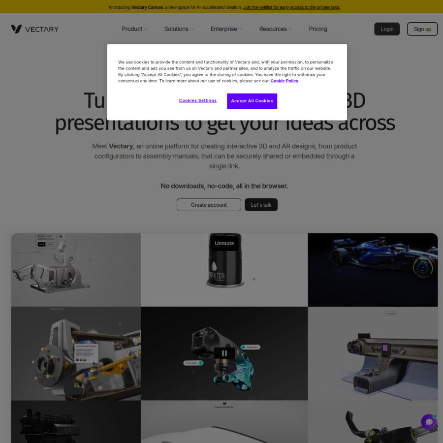 vectary.com homepage screenshot