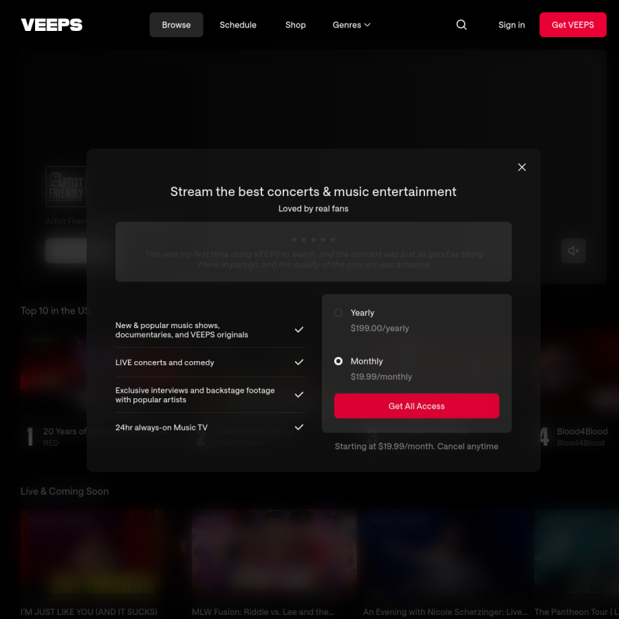 veeps.com homepage screenshot
