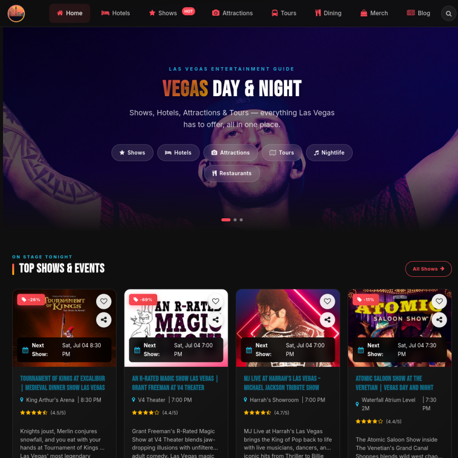 vegasdaynight.com homepage screenshot