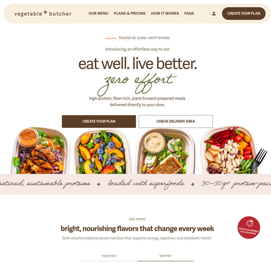 vegetableandbutcher.com homepage screenshot