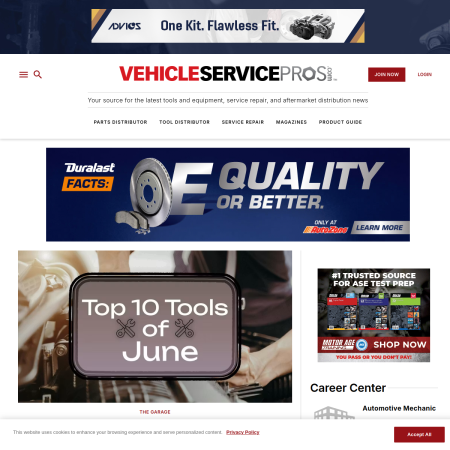 vehicleservicepros.com homepage screenshot