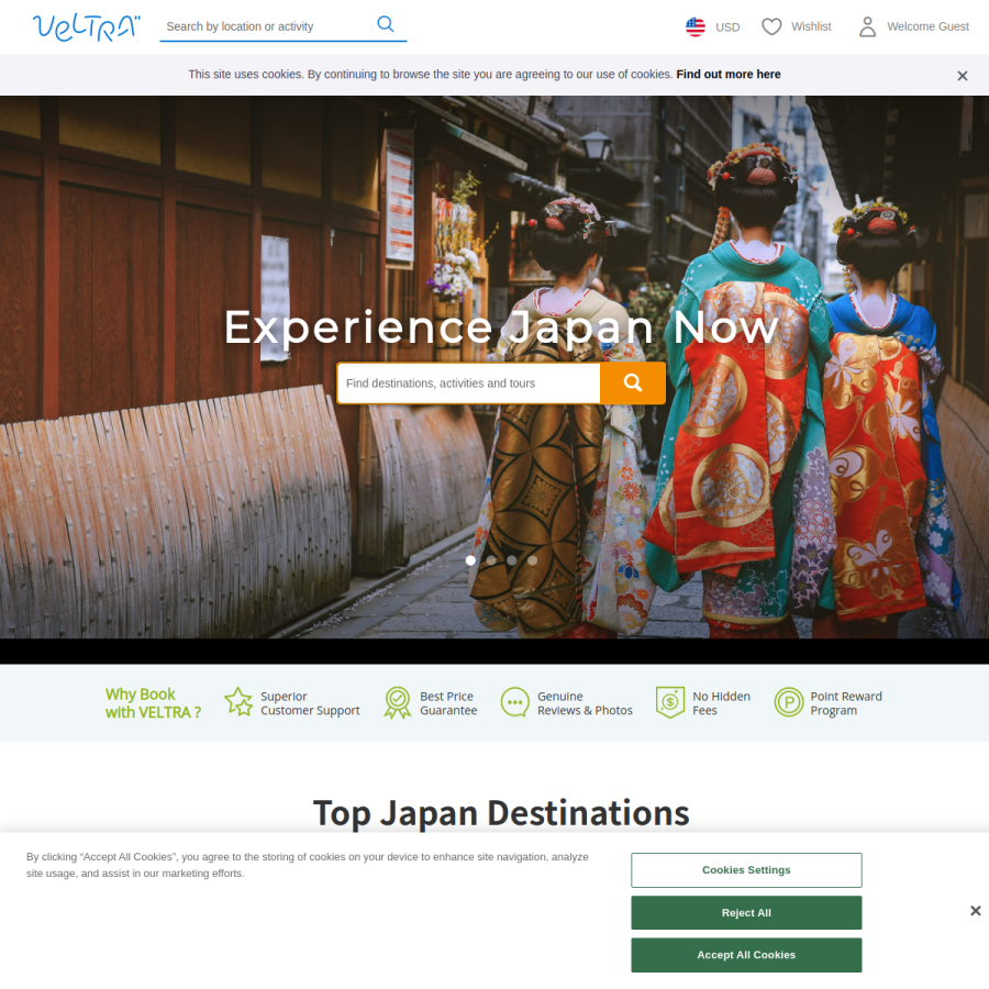 veltra.com homepage screenshot