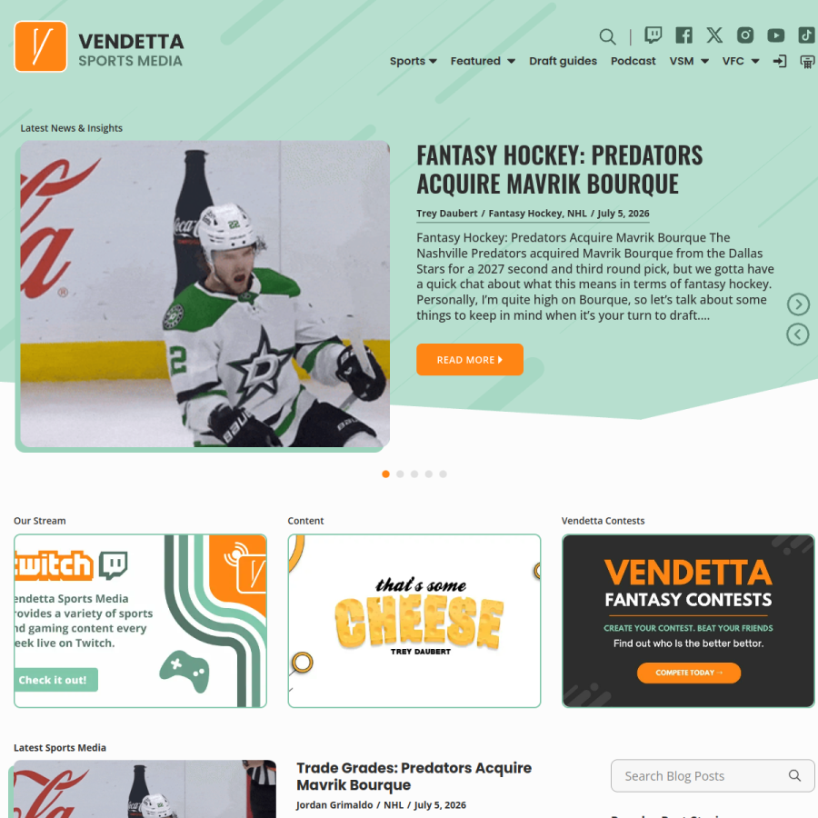 vendettasportsmedia.com homepage screenshot