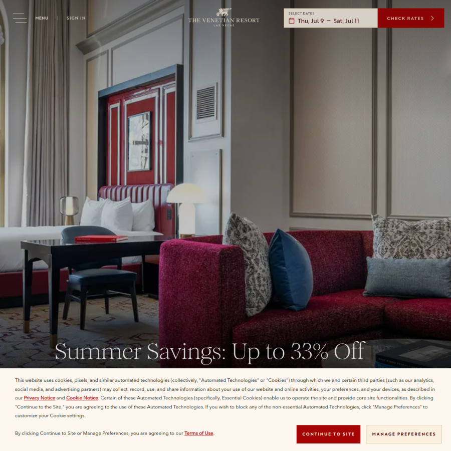 venetianlasvegas.com homepage screenshot