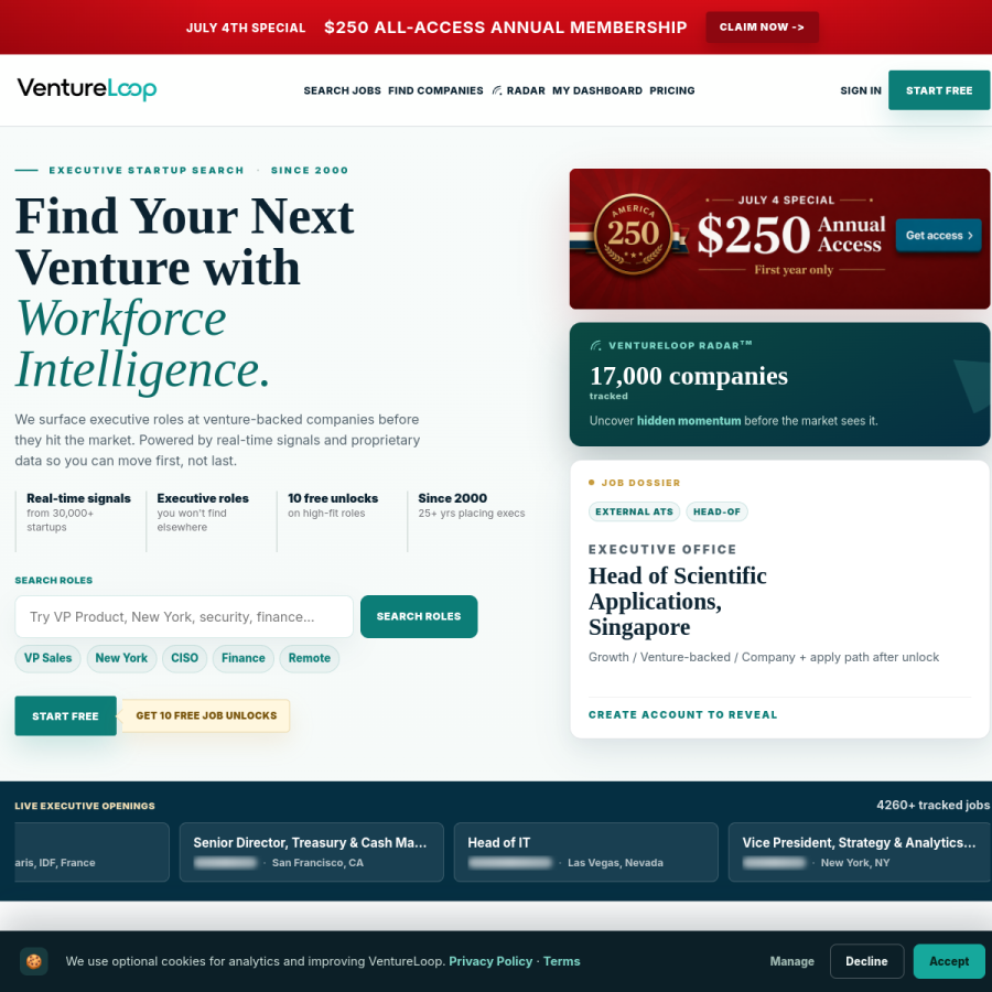 ventureloop.com homepage screenshot