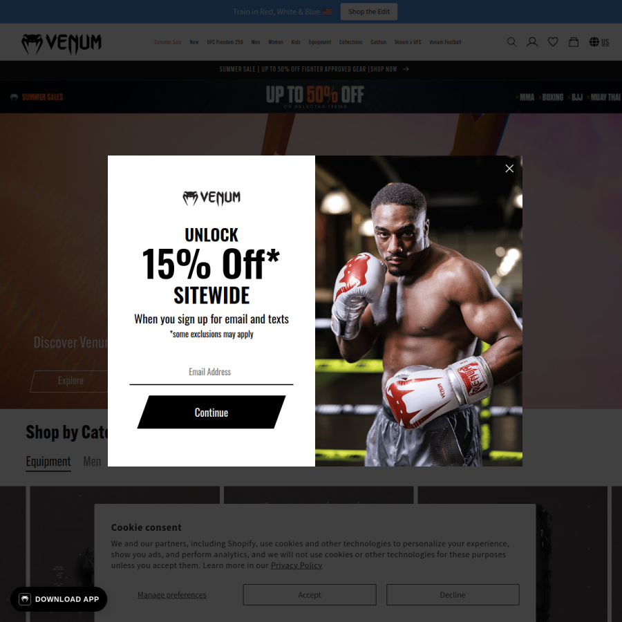 venum.com homepage screenshot