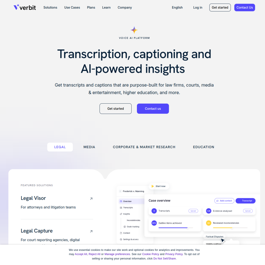 verbit.ai homepage screenshot