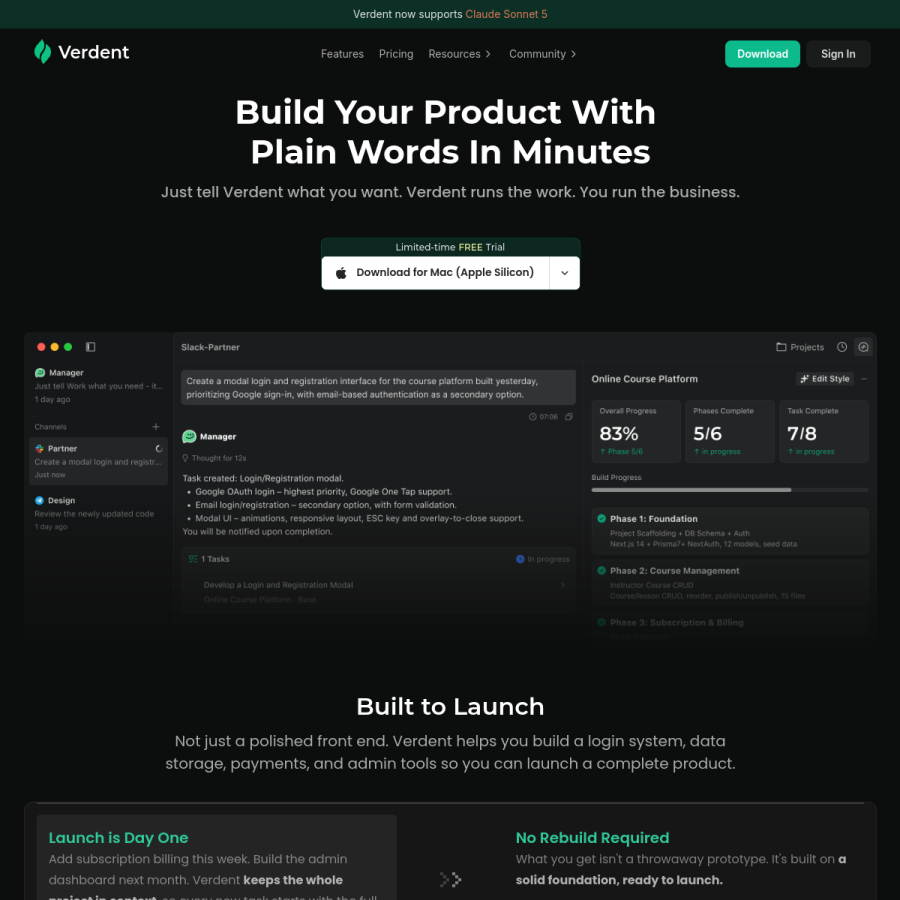 verdent.ai homepage screenshot