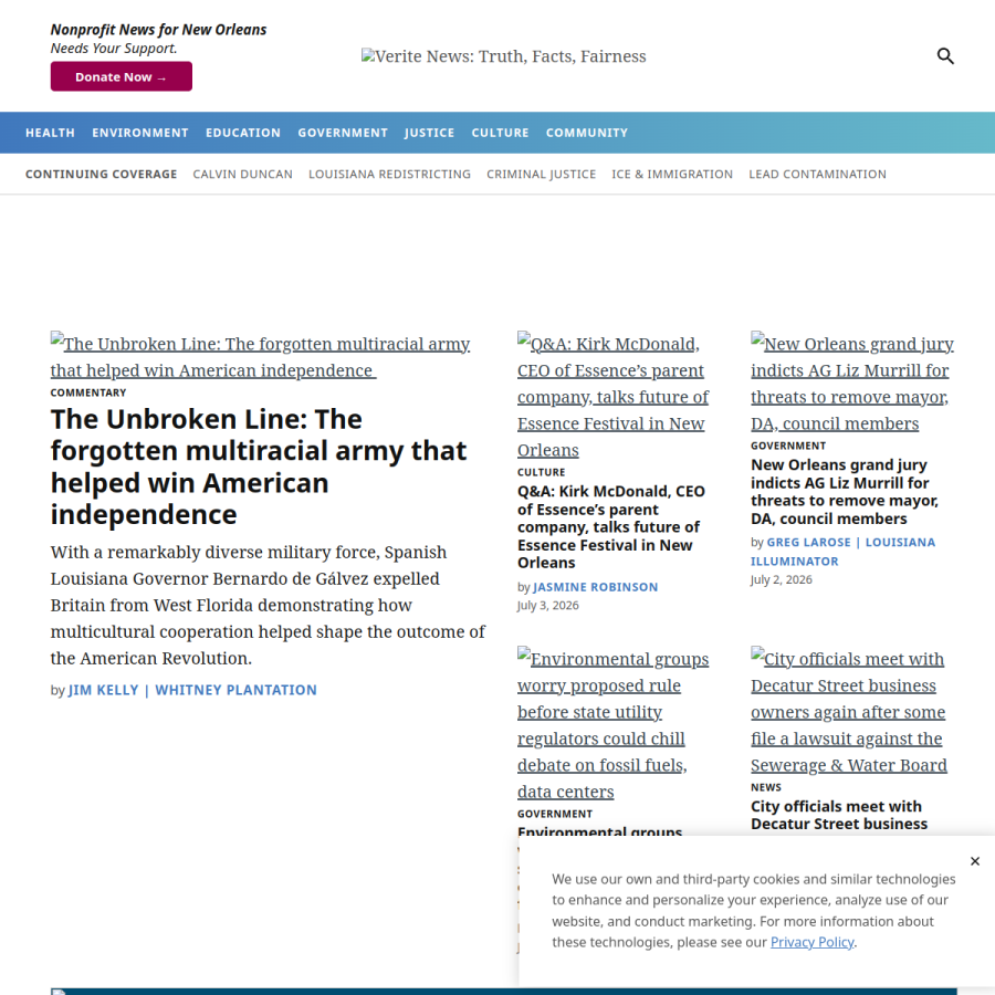 veritenews.org homepage screenshot