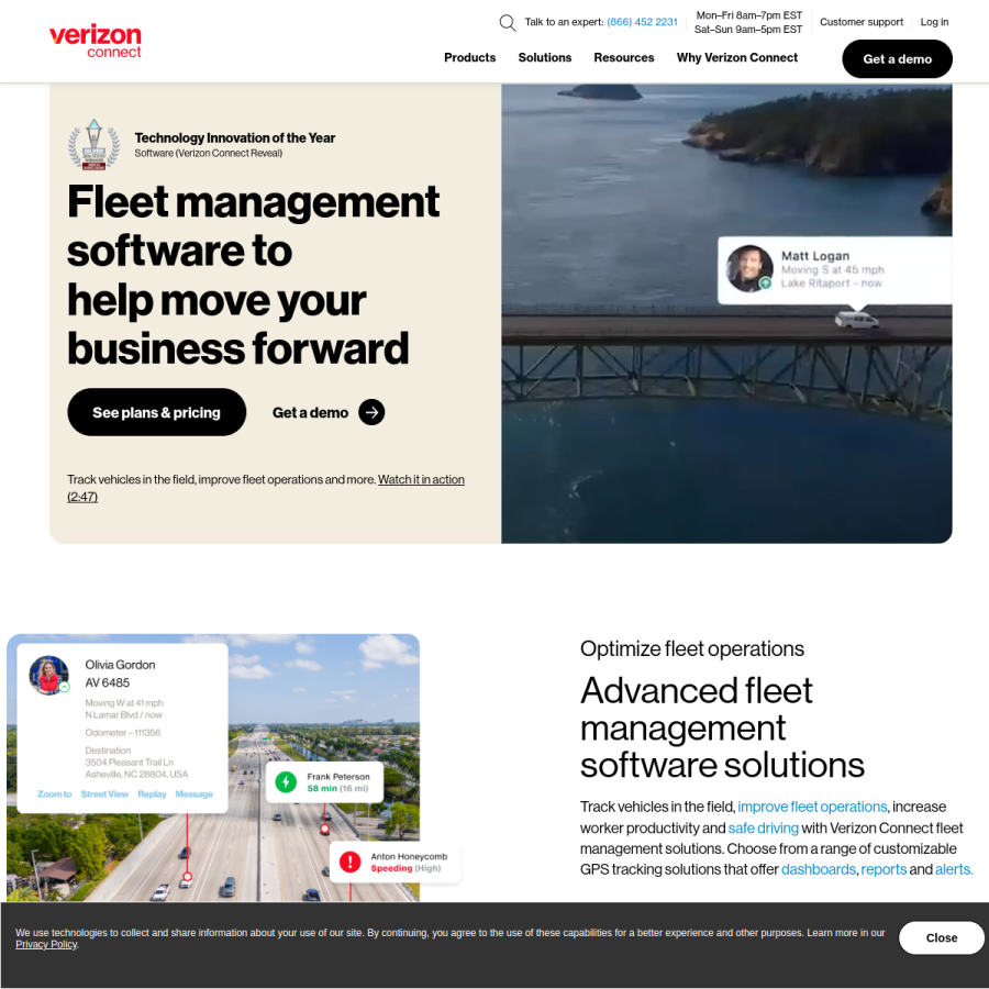 verizonconnect.com homepage screenshot