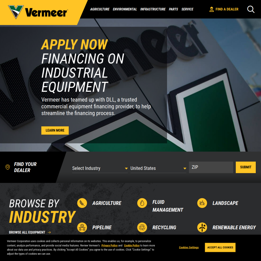 vermeer.com homepage screenshot
