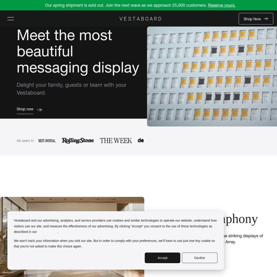 vestaboard.com homepage screenshot