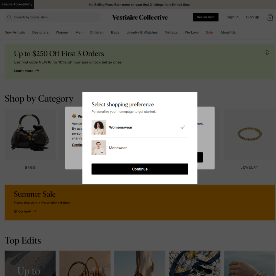 vestiairecollective.com homepage screenshot