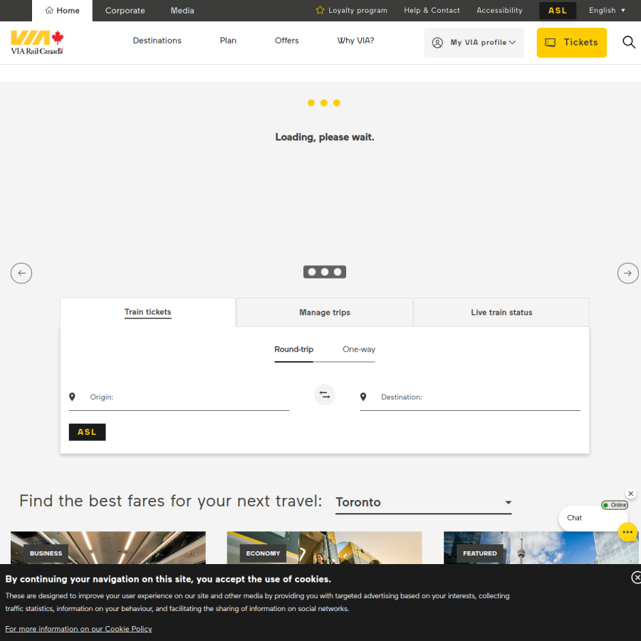 viarail.ca homepage screenshot