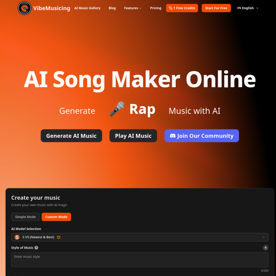 vibemusicing.com homepage screenshot
