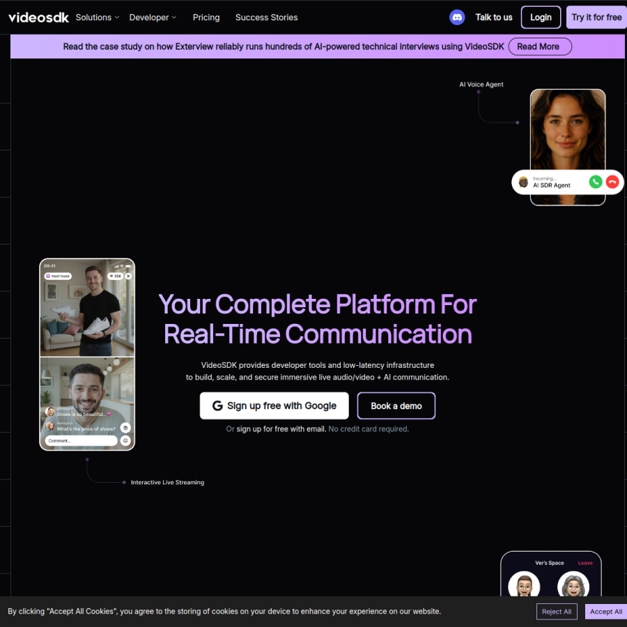 videosdk.live homepage screenshot