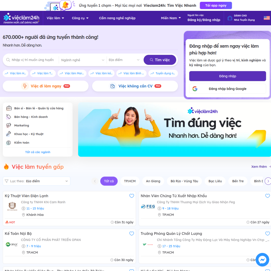 vieclam24h.vn homepage screenshot