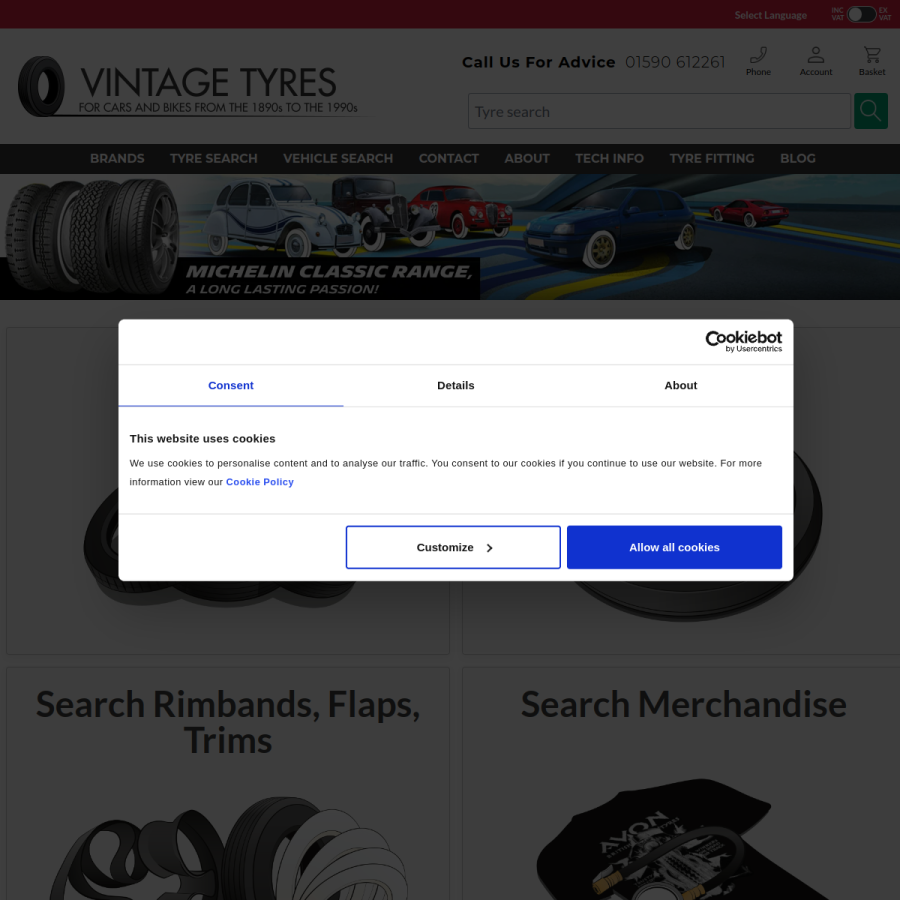 vintagetyres.com homepage screenshot