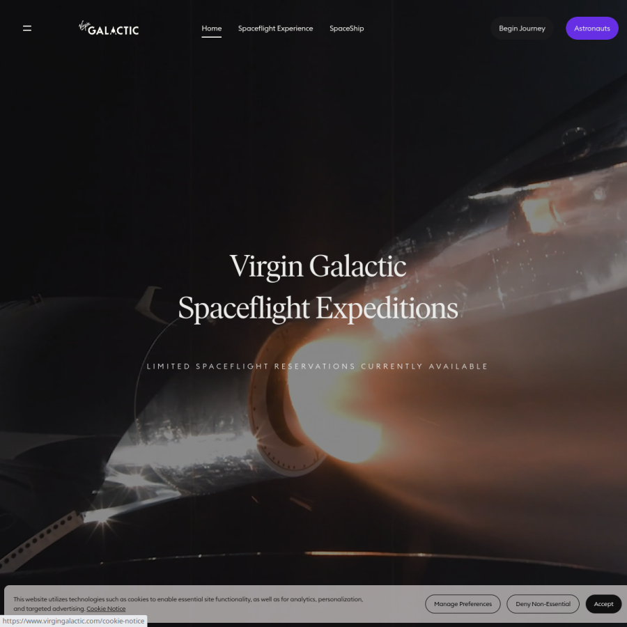 virgingalactic.com homepage screenshot
