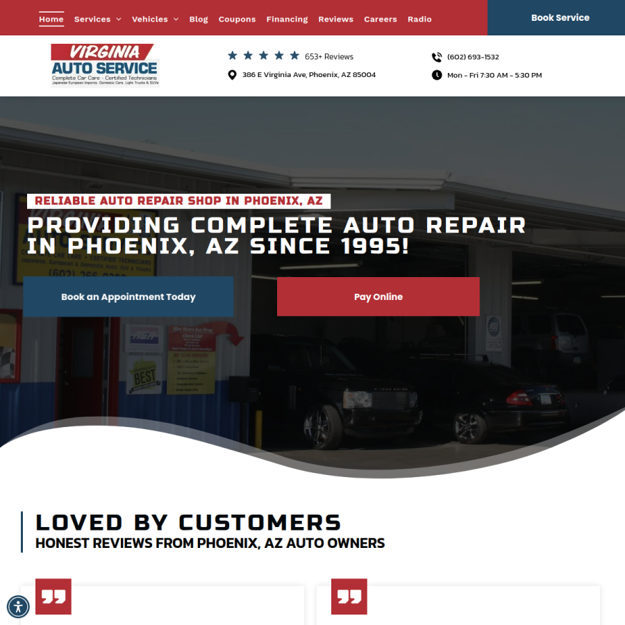virginiaautoservice.com homepage screenshot