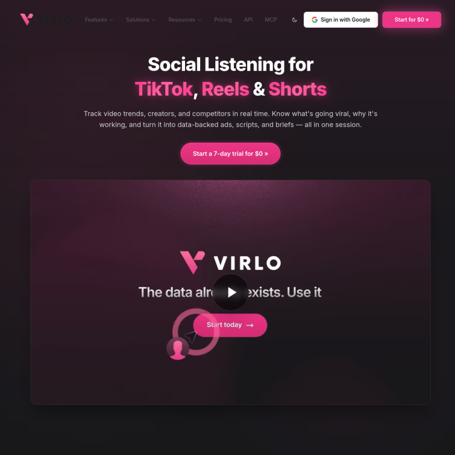 virlo.ai homepage screenshot