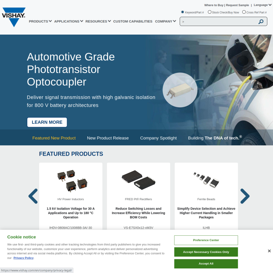 vishay.com homepage screenshot