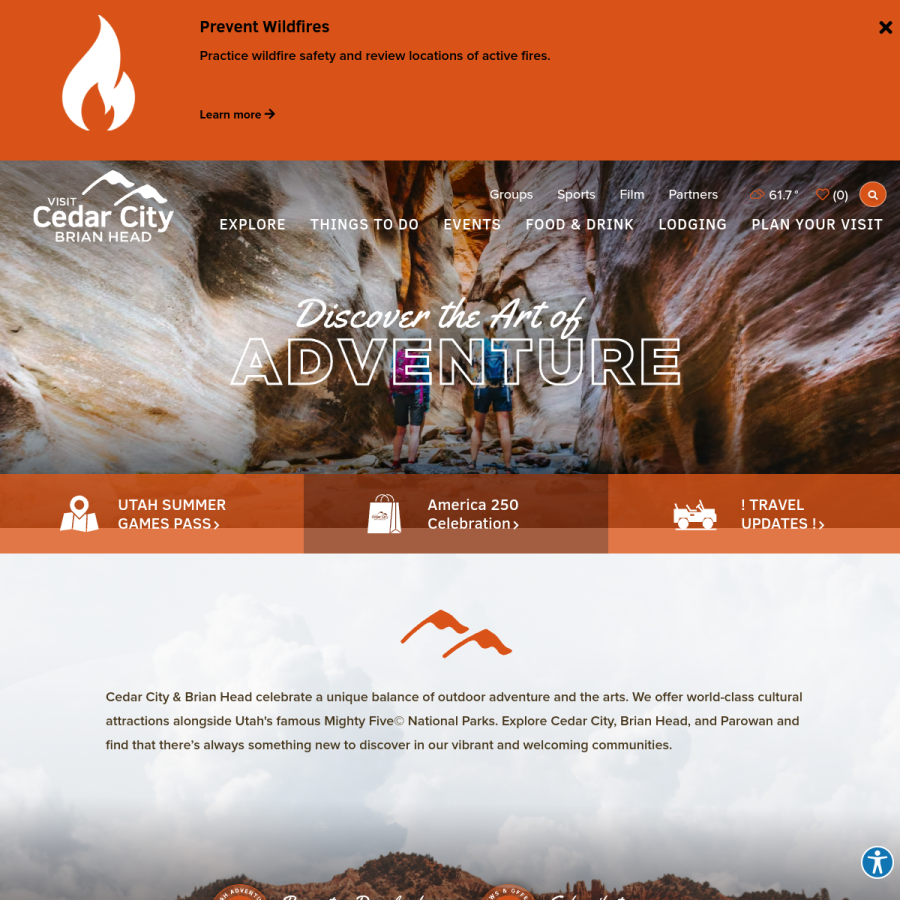 visitcedarcity.com homepage screenshot
