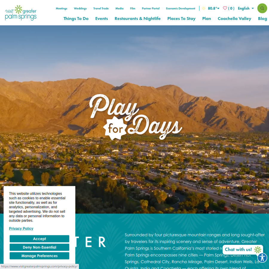 visitgreaterpalmsprings.com homepage screenshot