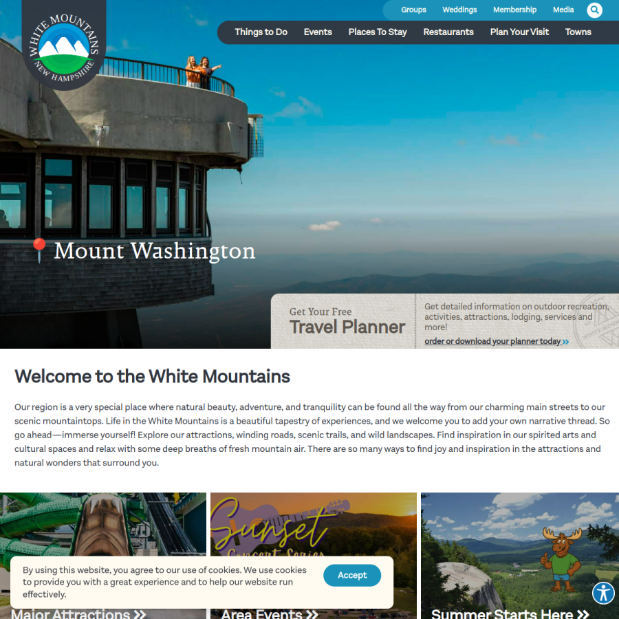 visitwhitemountains.com homepage screenshot