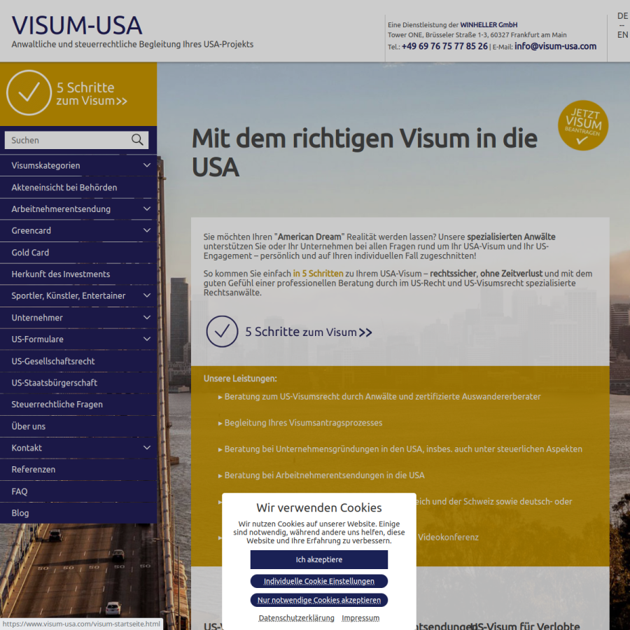 visum-usa.com homepage screenshot