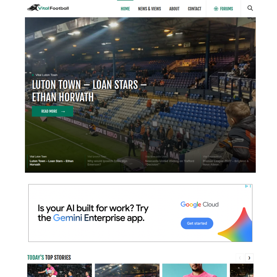 vitalfootball.co.uk homepage screenshot