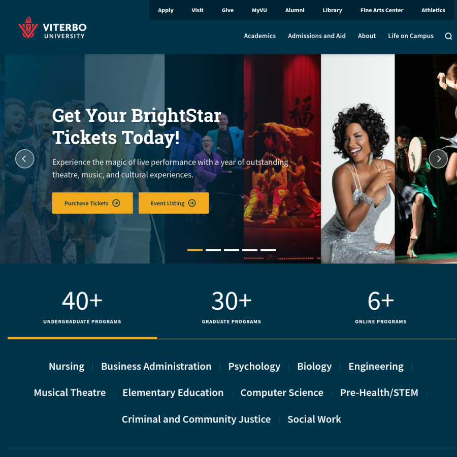 viterbo.edu homepage screenshot
