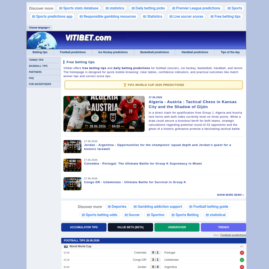vitibet.com homepage screenshot