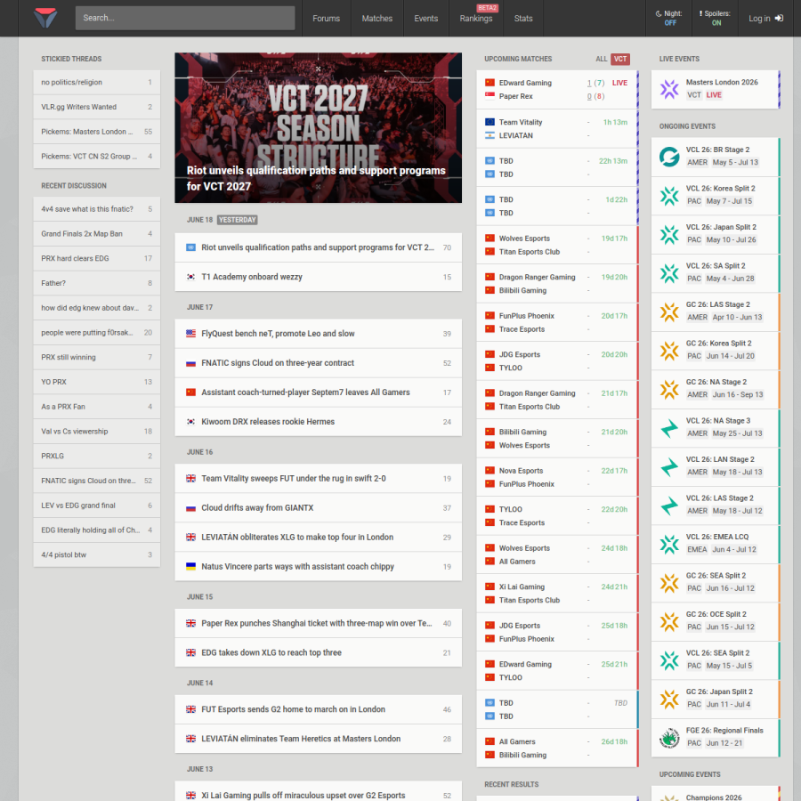 vlr.gg homepage screenshot